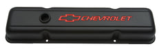 Proform 141-750 Engine Valve Covers; Stamped Steel; Short; Black; w/ Bowtie Logo; Fits SB Chevy - Truck Part Superstore
