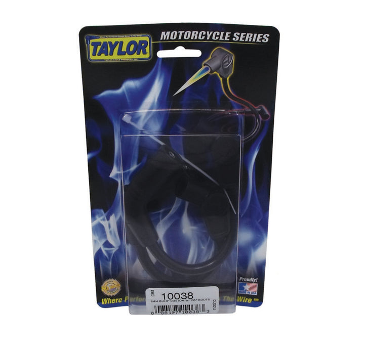 Taylor Cable 10038 8mm Spiro-Pro Motorcycle Ignition Wire Set; Custom Fit; Black; 135 deg. Boots; - Truck Part Superstore