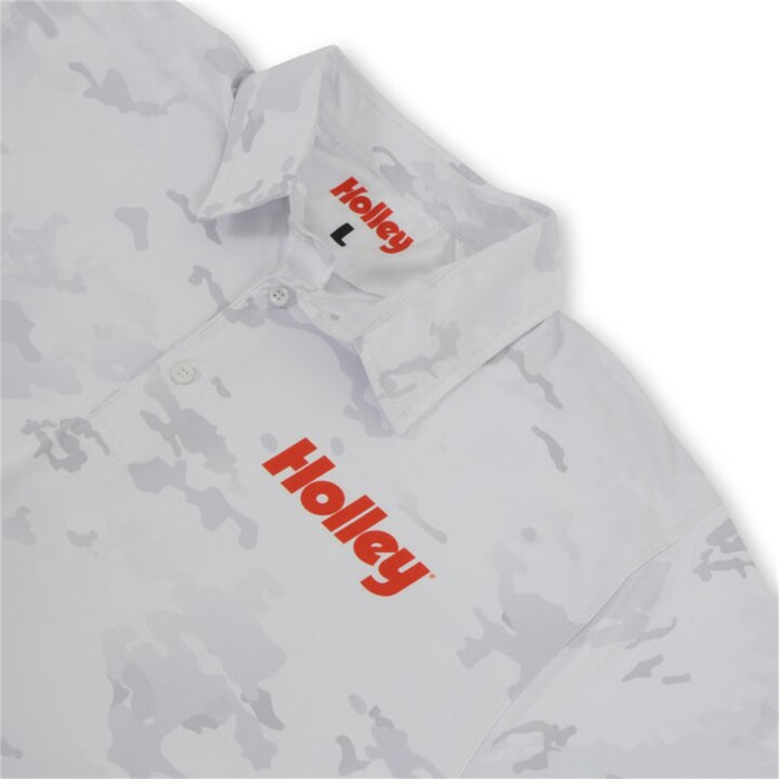 Holley 10435-MDHOL Holley Logo Polo Shirt; Medium; Sublimated Arctic White Camo; - Truck Part Superstore