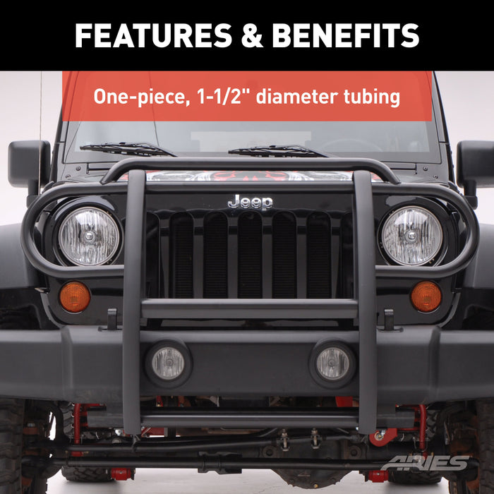 ARIES 1050 Black Steel Grille Guard, Select Jeep Wrangler JK for Select Jeep Wrangler