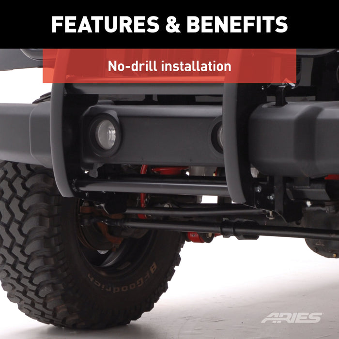 ARIES 1050 Black Steel Grille Guard, Select Jeep Wrangler JK for Select Jeep Wrangler