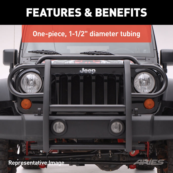ARIES 1053 Black Steel Grille Guard, Select Jeep Wrangler JL for Select Jeep Wrangler