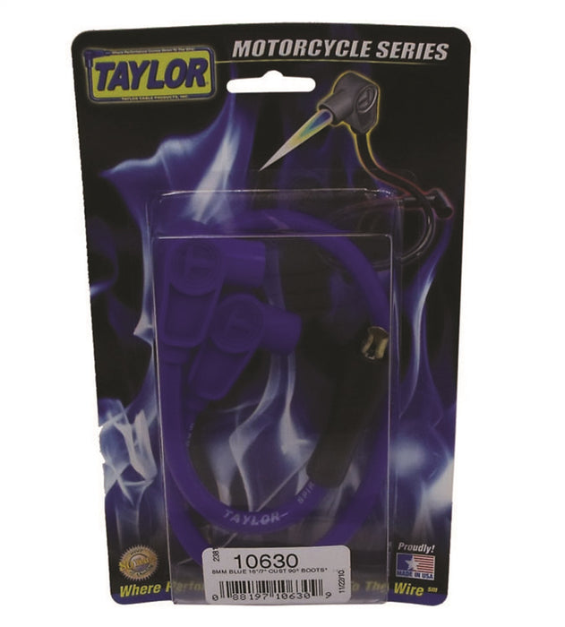 Taylor Cable 10630 8mm Spiro-Pro Motorcycle Ignition Wire Set; Custom Fit; Blue; 90 deg. Boots; - Truck Part Superstore