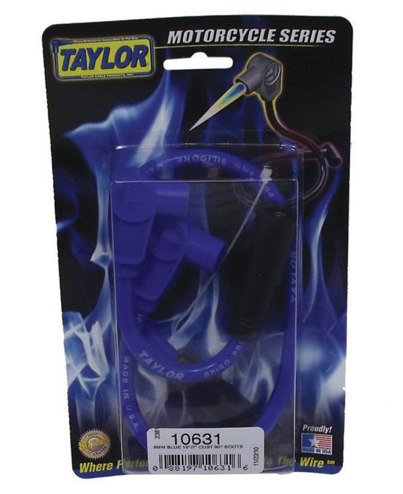 Taylor Cable 10631 8mm Spiro-Pro Motorcycle Ignition Wire Set; Custom Fit; Blue; 90 deg. Boots; - Truck Part Superstore