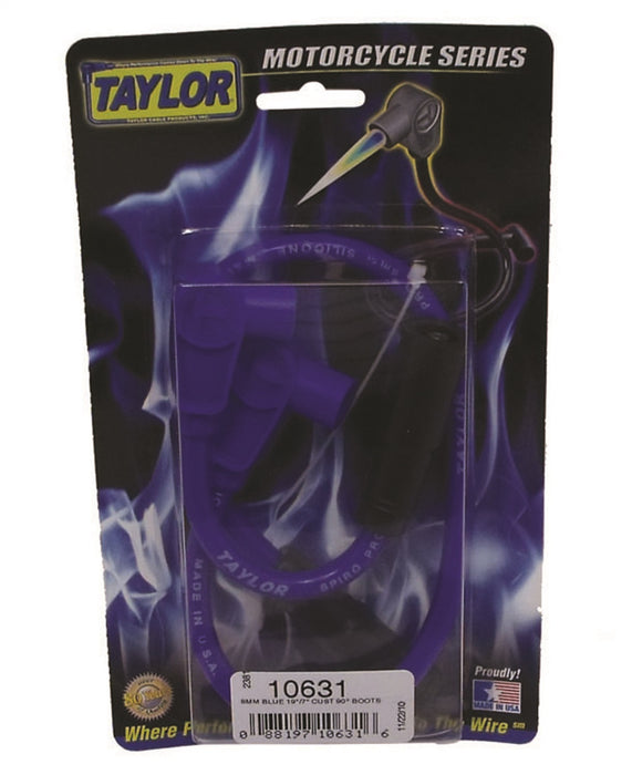 Taylor Cable 10631 8mm Spiro-Pro Motorcycle Ignition Wire Set; Custom Fit; Blue; 90 deg. Boots; - Truck Part Superstore