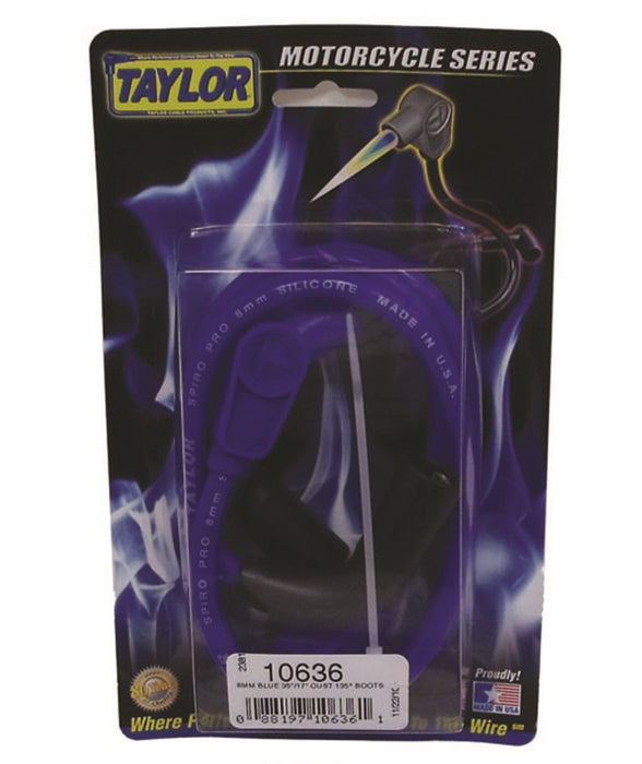 Taylor Cable 10636 8mm Spiro-Pro Motorcycle Ignition Wire Set; Custom Fit; Blue; 135 deg. Boots; - Truck Part Superstore