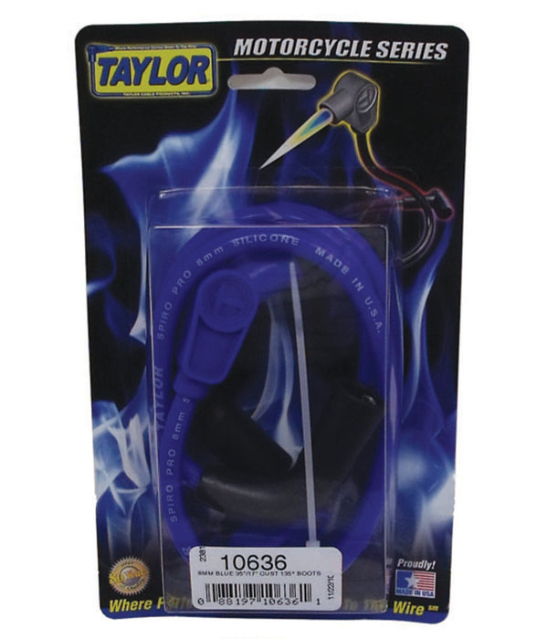 Taylor Cable 10636 8mm Spiro-Pro Motorcycle Ignition Wire Set; Custom Fit; Blue; 135 deg. Boots; - Truck Part Superstore