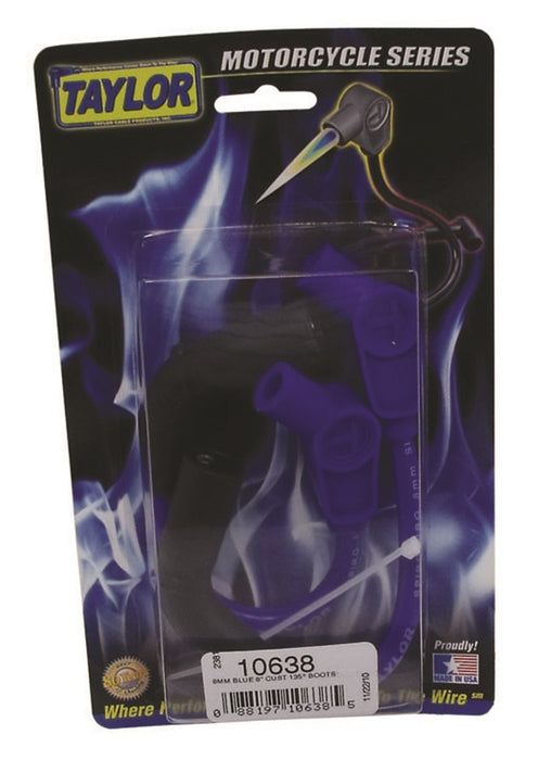 Taylor Cable 10638 8mm Spiro-Pro Motorcycle Ignition Wire Set; Custom Fit; Blue; 135 deg. Boots; - Truck Part Superstore