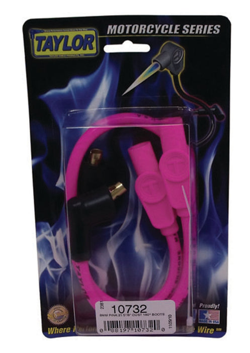 Taylor Cable 10732 8mm Spiro-Pro Motorcycle Ignition Wire Set; Custom Fit; Pink; 180 deg. Boots - Truck Part Superstore