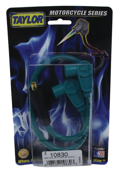 Taylor Cable 10830 8mm Spiro-Pro Motorcycle Ignition Wire Set; Custom Fit; Teal; 90 deg. Boots - Truck Part Superstore
