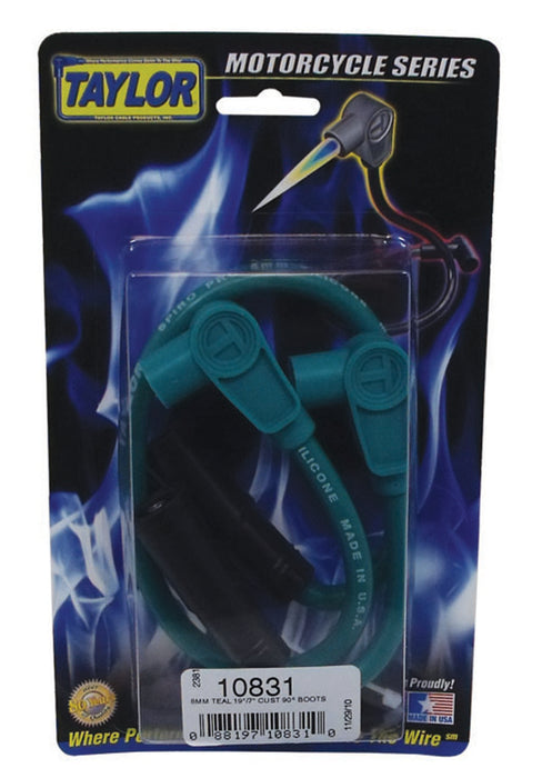 Taylor Cable 10831 8mm Spiro-Pro Motorcycle Ignition Wire Set; Custom Fit; Teal; 90 deg. Boots - Truck Part Superstore