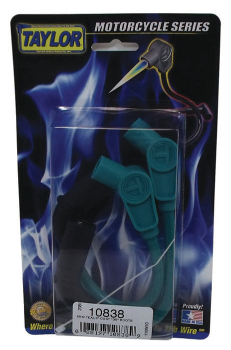 Taylor Cable 10838 8mm Spiro-Pro Motorcycle Ignition Wire Set; Custom Fit; Teal; 135 deg. Boots - Truck Part Superstore