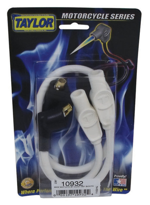 Taylor Cable 10932 8mm Spiro-Pro Motorcycle Ignition Wire Set; Custom Fit; White; 180 deg. Boots - Truck Part Superstore