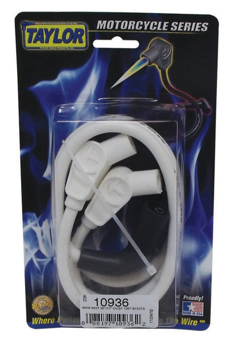 Taylor Cable 10936 8mm Spiro-Pro Motorcycle Ignition Wire Set; Custom Fit; White; 135 deg. Boots - Truck Part Superstore