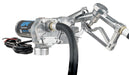Rear pump side view of the GPI M-150 fuel transfer pump with manual shut-off unleaded nozzle economy model