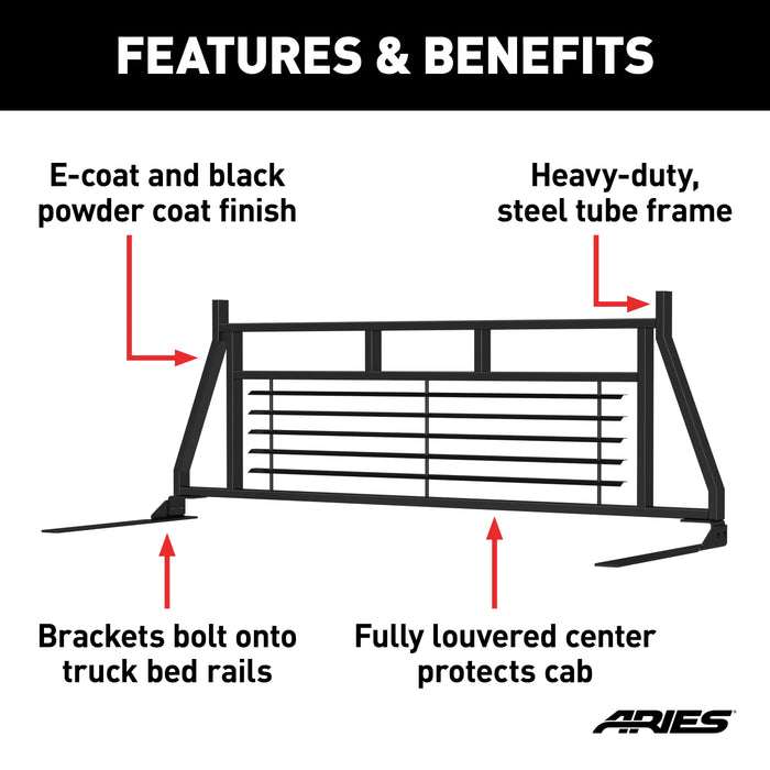 ARIES 111000 Classic Black Steel Headache Rack, Select Chevrolet, Ford, Dodge, GMC, Ram for Select Chevrolet Silverado 2500 HD