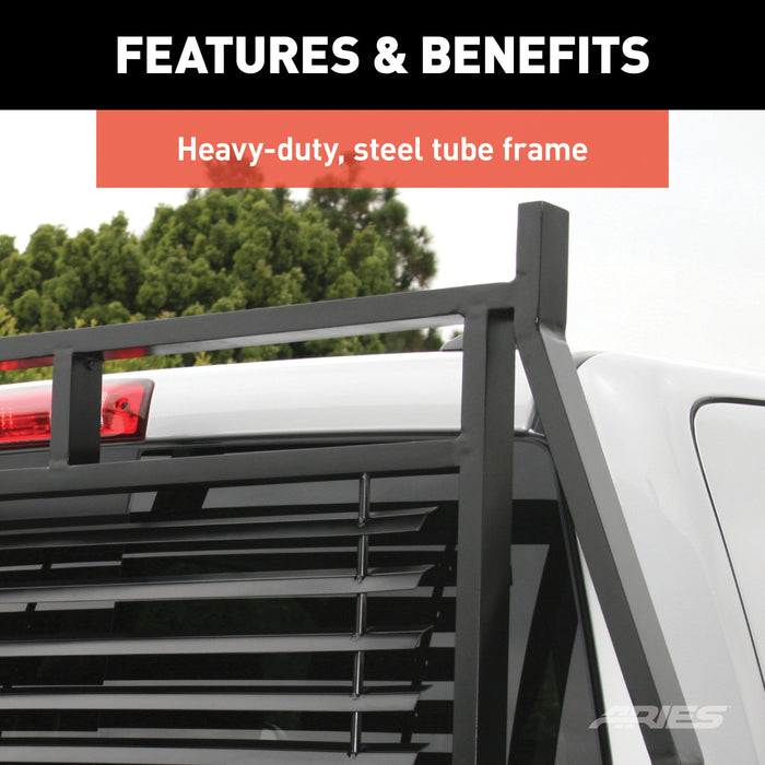 ARIES 111000 Classic Black Steel Headache Rack, Select Chevrolet, Ford, Dodge, GMC, Ram for Select Chevrolet Silverado 2500 HD