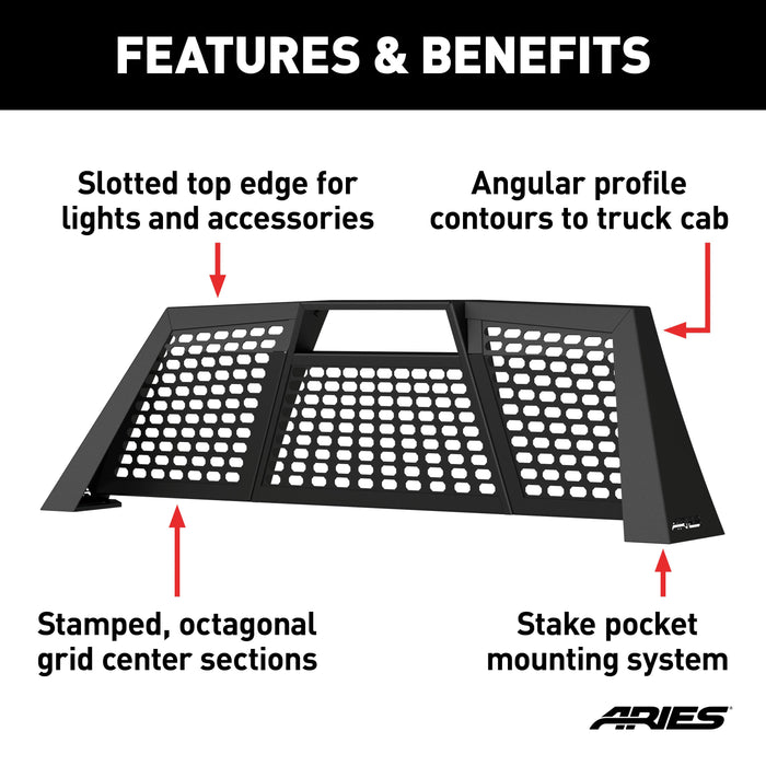 ARIES 1110110 Switchback Black Aluminum Headache Rack, Select Chevrolet Silverado, GMC Sierra for Select Chevrolet Silverado 2500 HD