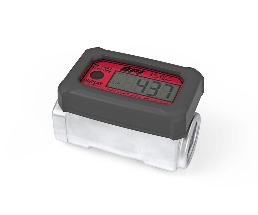 GPI 01A31GM red faced inline 1-inch BSPP Litres digital fuel meter