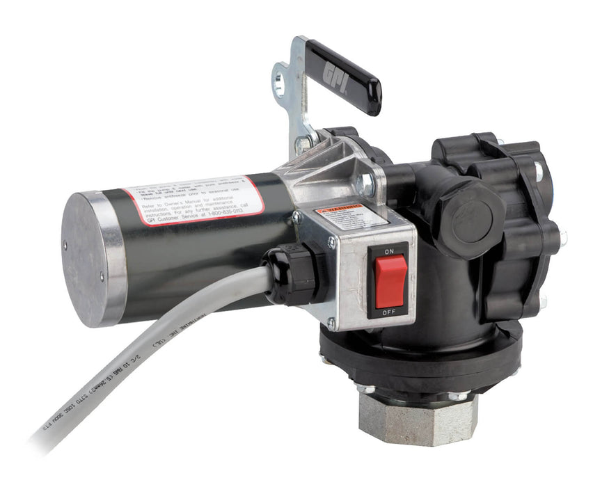 GPI P-200-2UR 12V 8 GPM pump, Nozzle, Dispensing hose, Power cord, Alligator clips, Telescoping suction pipe ready for assembly
