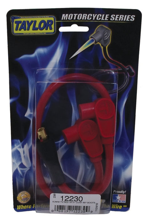 Taylor Cable 12230 ThunderVolt 8.2mm Motorcycle Ignition Wire Set; Custom Fit; Red; 90 deg. Boots; - Truck Part Superstore
