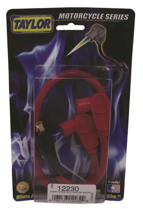 Taylor Cable 12230 ThunderVolt 8.2mm Motorcycle Ignition Wire Set; Custom Fit; Red; 90 deg. Boots; - Truck Part Superstore