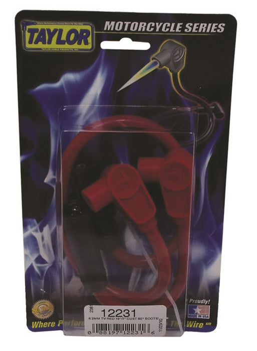Taylor Cable 12231 ThunderVolt 8.2mm Motorcycle Ignition Wire Set; Custom Fit; Red; 90 deg. Boots; - Truck Part Superstore