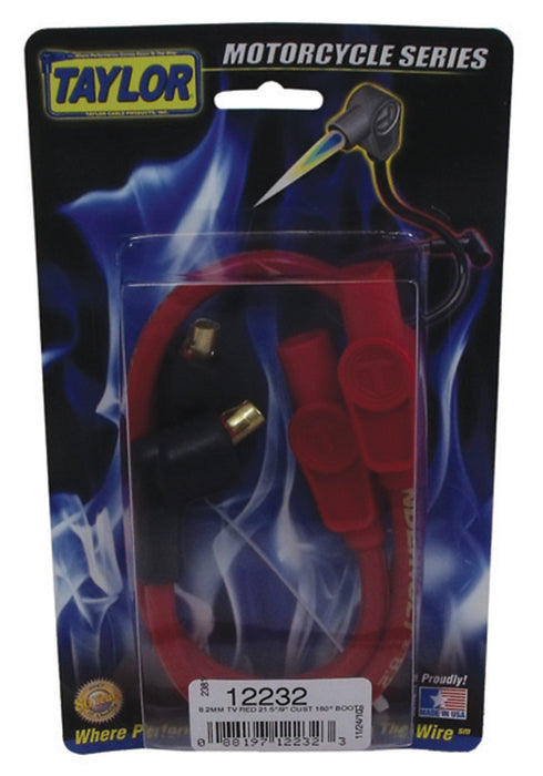 Taylor Cable 12232 ThunderVolt 8.2mm Motorcycle Ignition Wire Set; Custom Fit; Red; 180 deg. Boots; - Truck Part Superstore