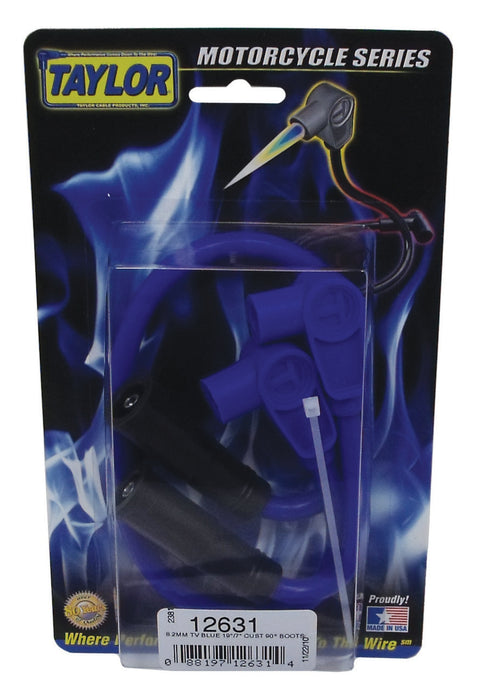 Taylor Cable 12631 ThunderVolt 8.2mm Motorcycle Ignition Wire Set; Custom Fit; Blue; 90 deg. Boots; - Truck Part Superstore