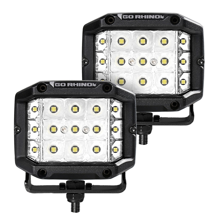 Go Rhino 750300323SCS Bright Series Lights - Pair of 4x3 Sideline Cube Spot Light Kit - Truck Part Superstore