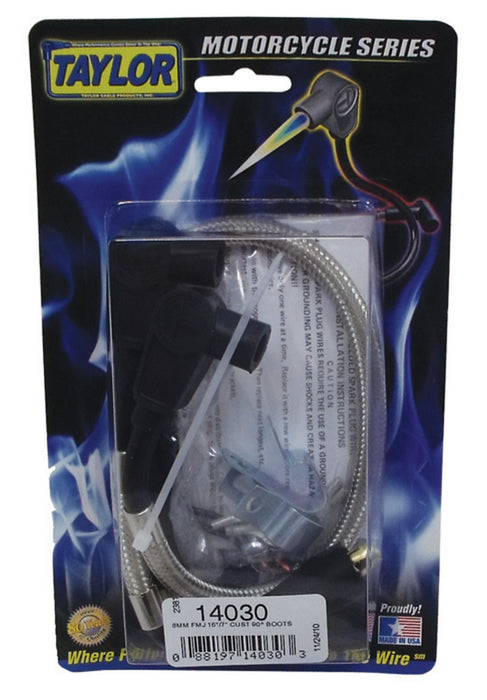 Taylor Cable 14030 8mm Full Metal Jacket Motorcycle Ignition Wire Set; Custom Fit; 90 deg. Boots; - Truck Part Superstore