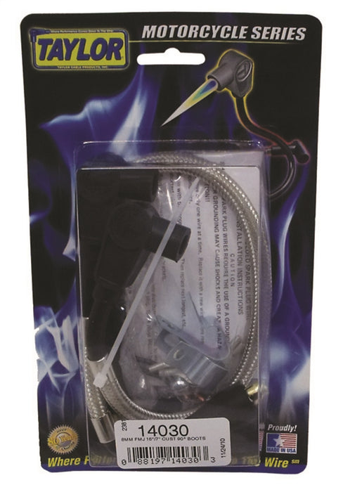 Taylor Cable 14030 8mm Full Metal Jacket Motorcycle Ignition Wire Set; Custom Fit; 90 deg. Boots; - Truck Part Superstore