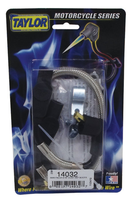 Taylor Cable 14032 8mm Full Metal Jacket Motorcycle Ignition Wire Set; Custom Fit; 180 deg. Boots; - Truck Part Superstore