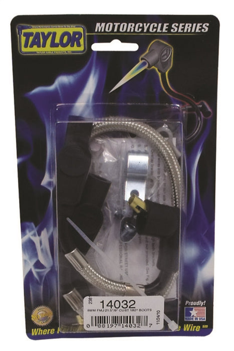 Taylor Cable 14032 8mm Full Metal Jacket Motorcycle Ignition Wire Set; Custom Fit; 180 deg. Boots; - Truck Part Superstore