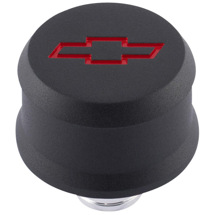 ProForm 141-861 Slant-Edge Aluminum Push-In Air Breather Cap Black Crinkle Finish Recessed Red Bowtie Emblem Proform - Truck Part Superstore