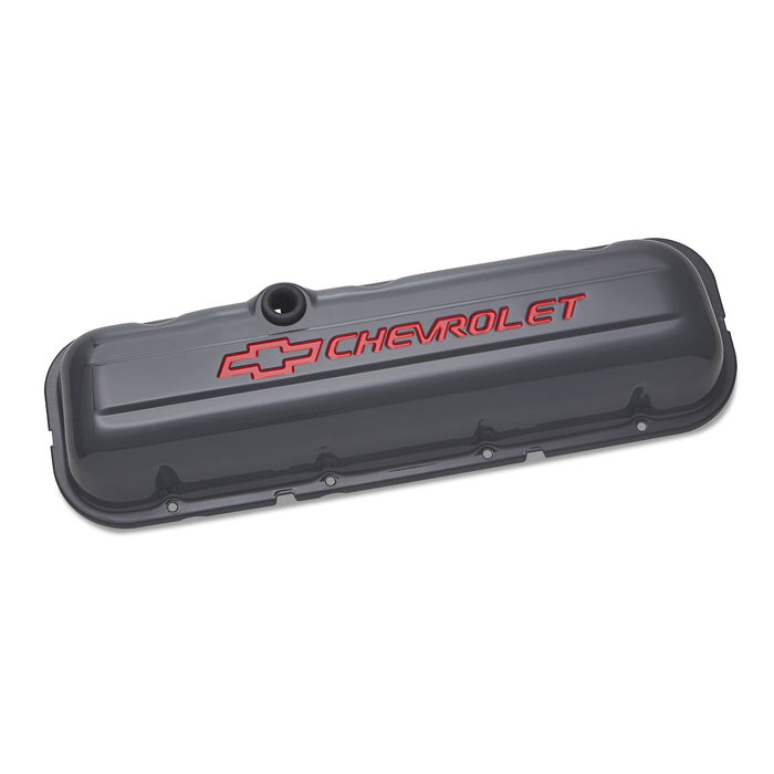 Proform 141-888 Engine Valve Covers; Stamped Steel; Tall; Shark Gray; w/ Bowtie Logo; BB Chevy - Truck Part Superstore