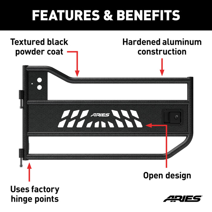 ARIES 1500200 Jeep Wrangler JL, Gladiator Aluminum Front Tube Doors for Select Jeep Wrangler
