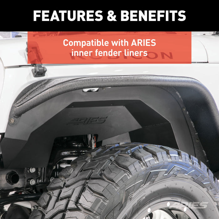 ARIES 1500201 Jeep Wrangler JK Black Aluminum Front Fender Flares for Select Jeep Wrangler