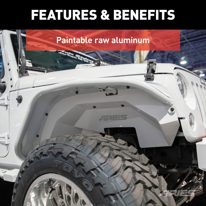 ARIES 1500202 Jeep Wrangler JK Raw Aluminum Front Fender Flares for Select Jeep Wrangler