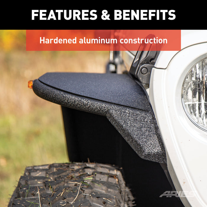 ARIES 1500203 Jeep Wrangler JL Black Aluminum Front Fender Flares for Select Jeep Wrangler