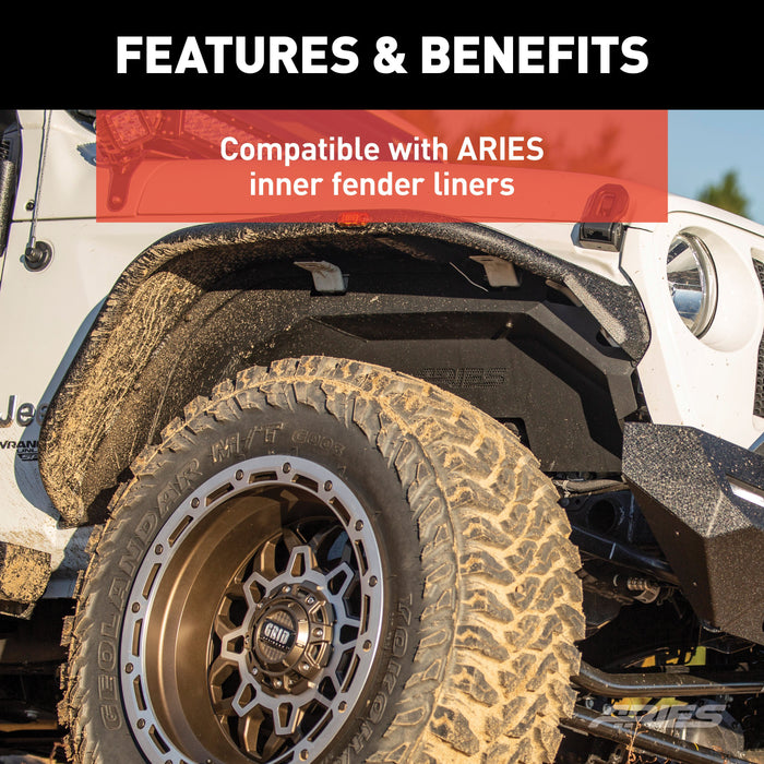 ARIES 1500203 Jeep Wrangler JL Black Aluminum Front Fender Flares for Select Jeep Wrangler