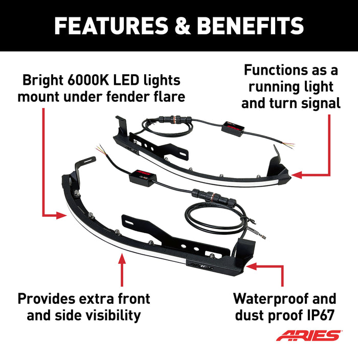 ARIES 1500230 LED Fender Lights for Jeep Wrangler JK for Select Jeep Wrangler