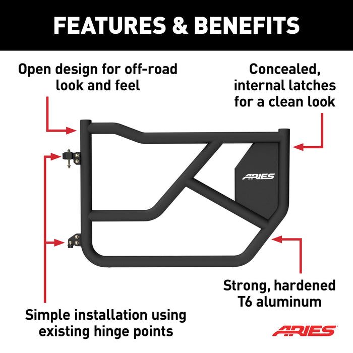 ARIES 1500250 Front Black Aluminum Tube Doors for Ford Bronco 4-Door for Select Ford Bronco