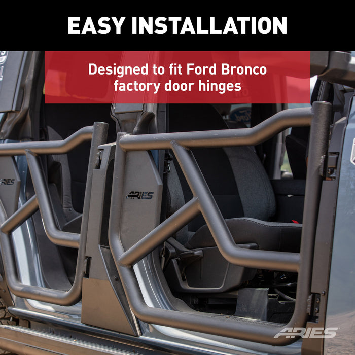 ARIES 1500250 Front Black Aluminum Tube Doors for Ford Bronco 4-Door for Select Ford Bronco
