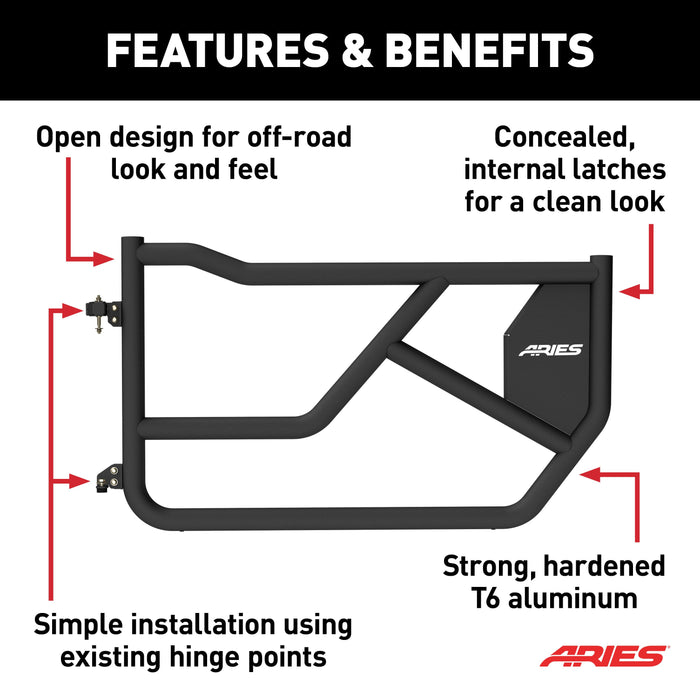 ARIES 1500255 Front Black Aluminum Tube Doors for Ford Bronco 2-Door for Select Ford Bronco
