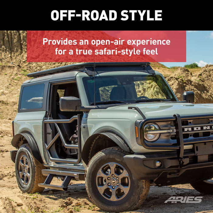 ARIES 1500255 Front Black Aluminum Tube Doors for Ford Bronco 2-Door for Select Ford Bronco