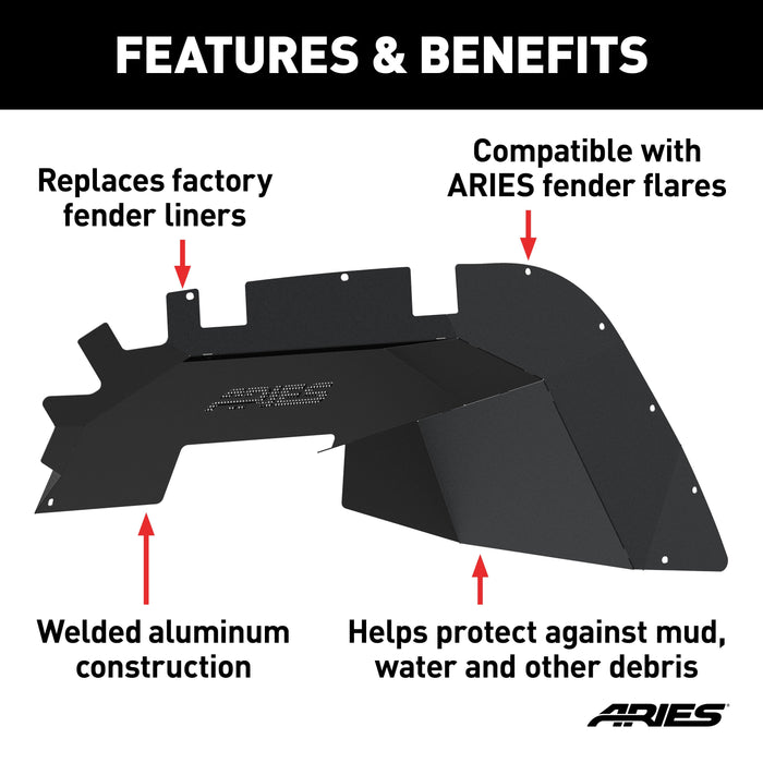 ARIES 1500550 Jeep Wrangler JL Aluminum Front Inner Fender Liners for Select Jeep Wrangler