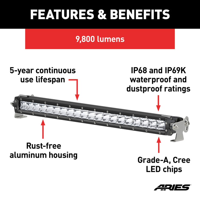 ARIES 1501262 20" Single-Row LED Light Bar (9,800 Lumens)