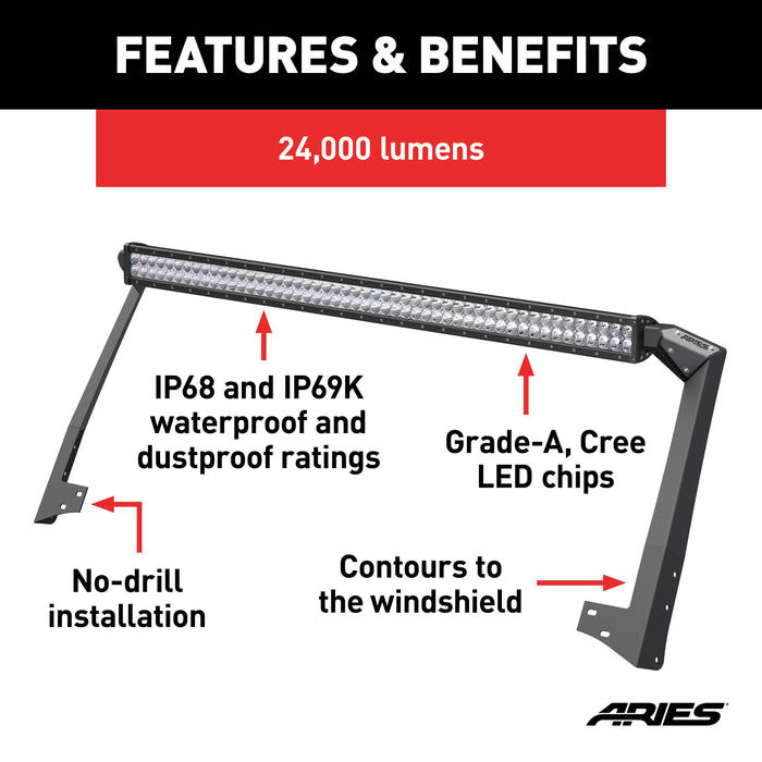 ARIES 1501301 Jeep JK Roof Light and Brackets for Select Jeep Wrangler