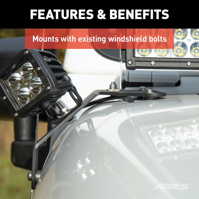 ARIES 1501306 Jeep Wrangler JL, Gladiator Windshield Light Bar and Brackets for Select Jeep Wrangler